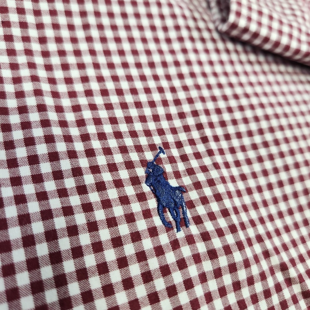 Polo Ralph Lauren Shirt Men Medium Gingham Check Maroon Button Down Classic Fit - Picture 2 of 9